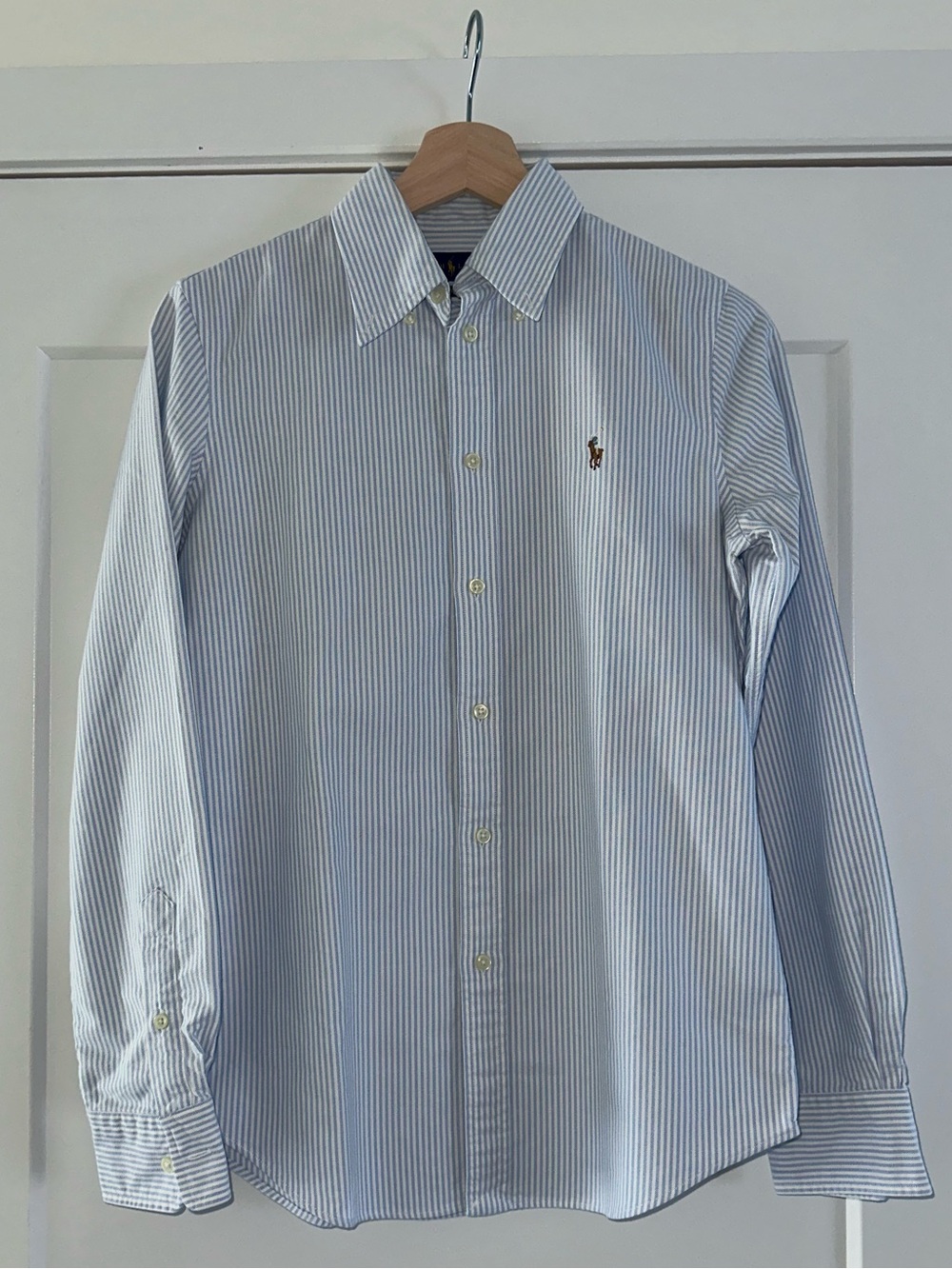 Ralph Lauren Striped Button Down Shirt Blue White 100% Cotton, Size S